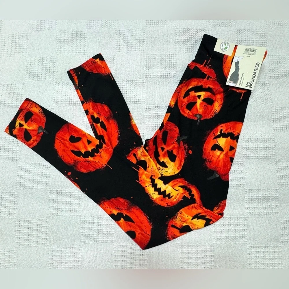 No Boundaries Orange Pumpkin Print Leggings XXS/XS- NWT
